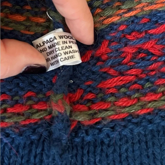 Rainbow Alpaca Cardigan Zip Up Hood Hand Knit in Peru Size L - Picture 5 of 9